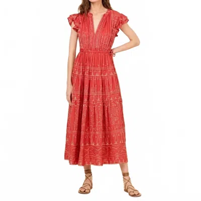 Omika Billie Crew Ruffle Midi Dress In Salania Tart In Red