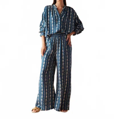 Omika Ezra Button Down Front Blouse In Nico Indigo In Blue