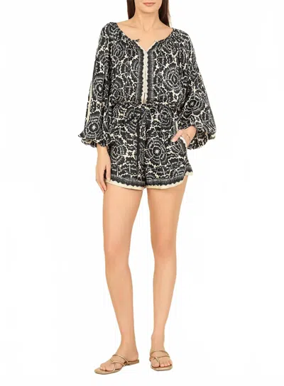 Omika Flora Loop Button Blouse In Carmen Graphite In Gray