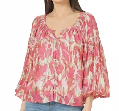 Omika Flora Peasant Sleeve Blouse In Bianca Goji In Pink