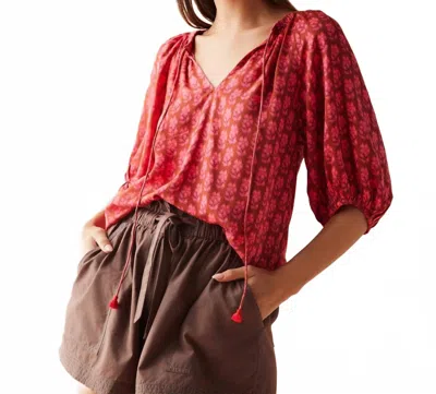 Omika Isla Elastic Sleeve Blouse In Sasha Punch In Red