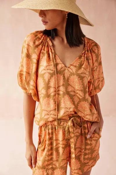 Omika Isla Elastic Sleeve Blouse In Mika Tumeric In Multi