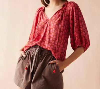 Omika Isla Elastic Sleeve Blouse In Sasha Punch In Red