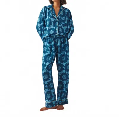 Omika Long Sleeve And Pants Pajama Set In Chloe Marlin In Blue