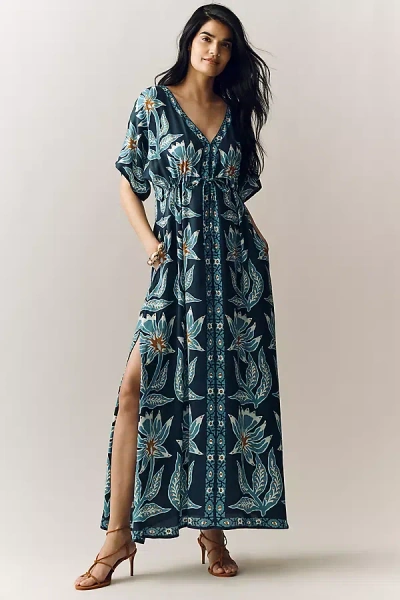 Omika Pia Floral Kaftan In Blue