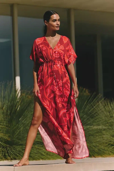 Omika Pia Printed Kaftan In Red