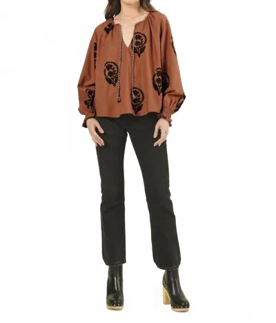 Omika Riviera Draped Neck Blouse In Clove In Brown