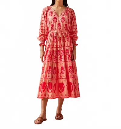 Omika Riviera Midi Dress In Pali Persimmon In Pink