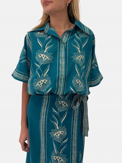 Omika Tola Button-down Blouse In Cecile Dragonfly In Blue