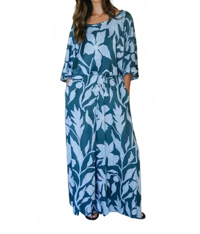Omika Verde Boat Neck Blouse In Lia Tide In Blue