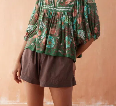Omika Wren V-neck Blouse In Kala Kelp Kalkel In Brown