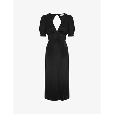 Omnes Womens Black Odette V-neck Puff-sleeve Woven Midi Dress