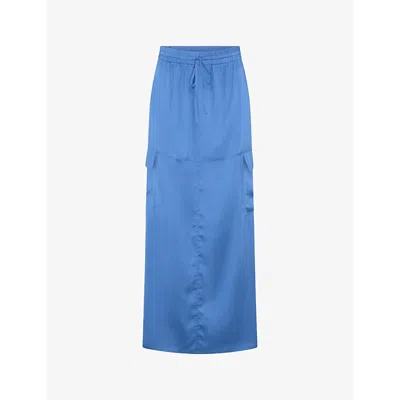 Omnes Womens Blue Adalyn Patch-pocket Satin Maxi Skirt