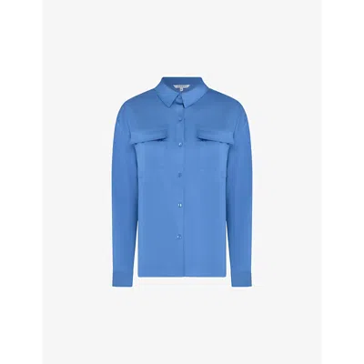 Omnes Womens Blue Ashlyn Flap-pocket Recycled-polyester Shirt