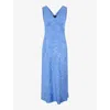 OMNES OMNES WOMEN'S BLUE JACQUARD IRIS V-NECK SLEEVELESS WOVEN MAXI DRESS