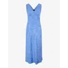 Omnes Womens Blue Jacquard Iris V-neck Sleeveless Woven Maxi Dress