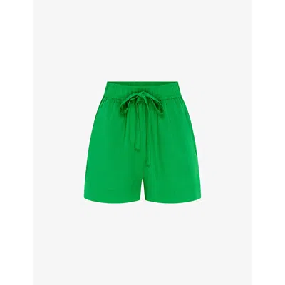 Omnes Womens Dark Green Canaria Elasticated-waist Cotton And Linen-blend Shorts