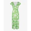 OMNES OMNES WOMEN'S GREEN FLORAL WOOLF FLORAL-PRINT SHORT-SLEEVE RECYCLED-POLYESTER MIDI DRESS