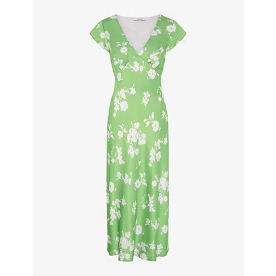 Omnes Womens Green Floral Woolf Floral-print Short-sleeve Recycled-polyester Midi Dress