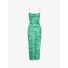 OMNES OMNES WOMEN'S GREEN RIVIERA GRAPHIC-PRINT RECYCLED-POLYESTER MIDI DRESS