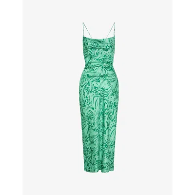 Omnes Womens Green Riviera Graphic-print Recycled-polyester Midi Dress