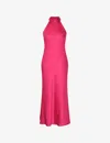 Omnes Womens Magenta Seychelles Halter-neck Drape-back Recycled-polyester Maxi Dress In Magenta