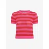 Omnes Lexi Stripe-pattern Crochet-knit Cotton Jumper In Magenta/red