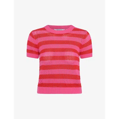 Omnes Lexi Stripe-pattern Crochet-knit Cotton Jumper In Magenta/red