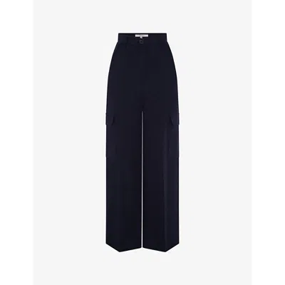 Omnes Womens Navy Brook Wide-leg High-rise Woven Cargo Trousers