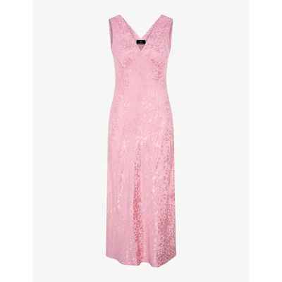 Omnes Womens Pink Jacquard Iris V-neck Sleeveless Woven Maxi Dress