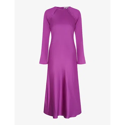 Omnes Womens Purple Tallulah Cut-out Long-sleeve Satin Midi Dress
