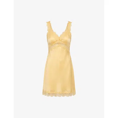 Omnes Womens Allie Satin Mini Dress Butter Yellow