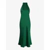 Omnes Womens  Seychelles Halterneck Recycled-polyester Satin Maxi Dress In Alpine Green