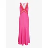 Omnes Womens Cerise Aurelia V-neck Lace-embroidered Recycled-polyester Maxi Dress In Cerise