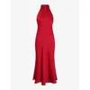 Omnes Womens  Seychelles Halterneck Recycled-polyester Satin Maxi Dress In Barbados Cherry