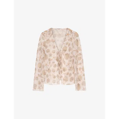 Omnes Womens Beige Shell Print Marla Shell-print Sheer-chiffon Top In Neutral