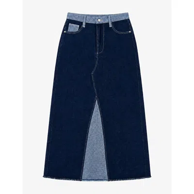 Omnes Womens Benson Cotton Denim Midaxi Skirt Indigo/bleach