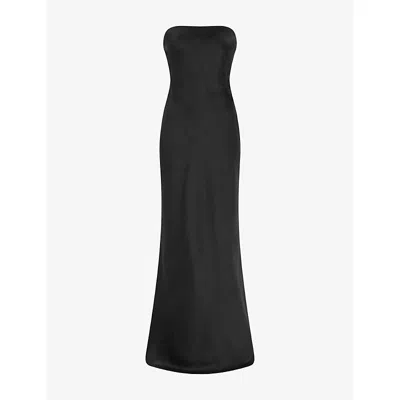 Omnes Womens Black Amdra Strapless Satin Maxi Dress