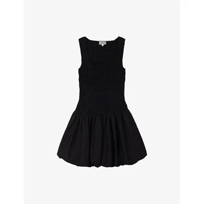Omnes Womens Black Fernanda Puffball-hem Cotton Mini Dress