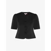 Omnes Womens Black Lorelai Puff-sleeve Satin Blouse In Black