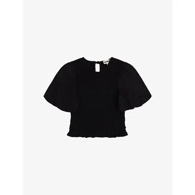 Omnes Womens Black Nicolla Shirred-bodice Linen-blend Top