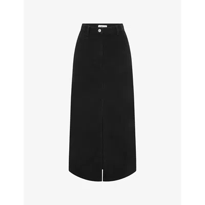 Omnes Womens  Olive Split-hem Denim Midi Skirt In Black