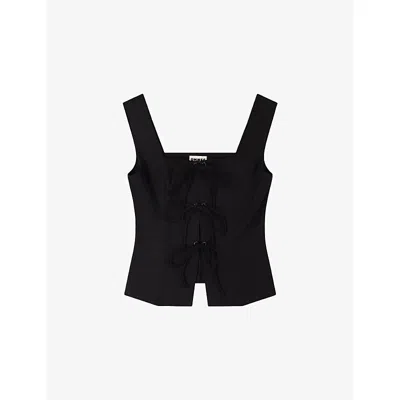 Omnes Womens Black Oprah Lace-up Linen-blend Top