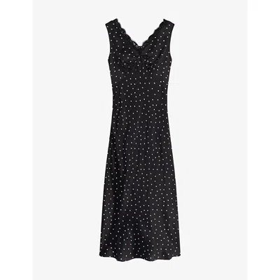 Omnes Womens Black Polka Dot Jennifer Polka-dot Satin Maxi Dress