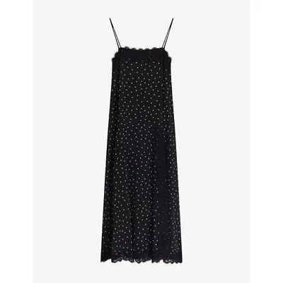 Omnes Womens Black Polka Dot Lace Thea Polka-dot Satin Maxi Dress