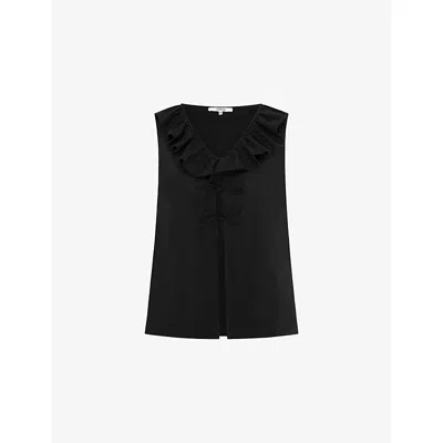 Omnes Womens Rachael Sleeveless Frill-trim Cotton Top Black