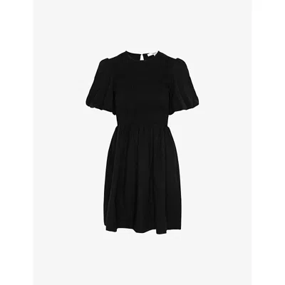 Omnes Womens Black Terri Shirred-bodice Cotton Mini Dress