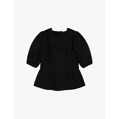 Omnes Womens Black Tiana Puff-sleeve Cotton Top