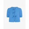 Omnes Womens Apollo Bow-embroidered Cotton Blouse Blue In Blue