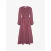Omnes Womens Saint Striped Cotton Midi Dress Blue Brown Stripe In Red